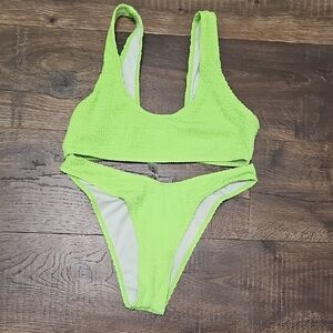 Neon Green Textured Bikini Set